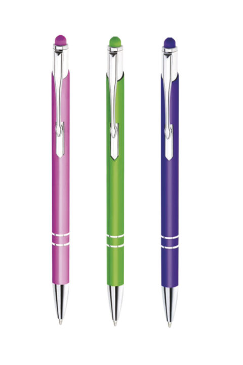 στυλό με ελατήριο από λακαριστό μέταλλο, λεπτομέρειες από αλουμίνιο, σε 10 χρώματα